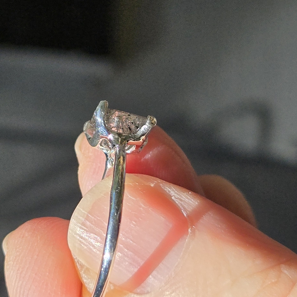 Rutilated Quarts Natural 3.5k Solitaire Emerald  Cut Sterling Ring Sz7.5 - Picture 9 of 12